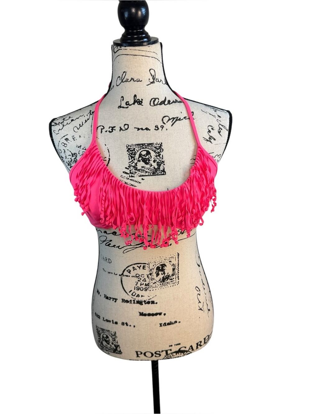 Victoria's Secret Beach Sexy Fringe Halter Pink Bikini Top size Medium